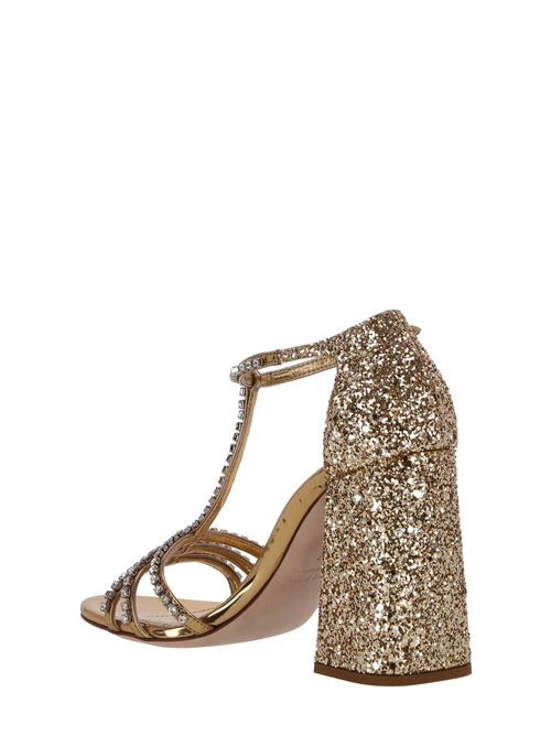 Platinum gold crystal-embellished leather sandals from MIU MIU Miu Miu | 5X732D F 1003LKSF0522